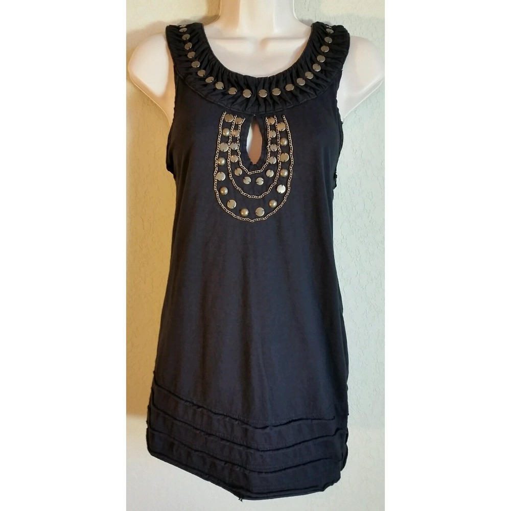 Mur‎ Mur Black Sleeveless Chain Stud Embellished Top Cut Out Back Size S Small